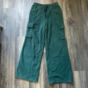 Victoria’s Secret PINK Green Fleece Wide Leg Cargo Sweatpants S